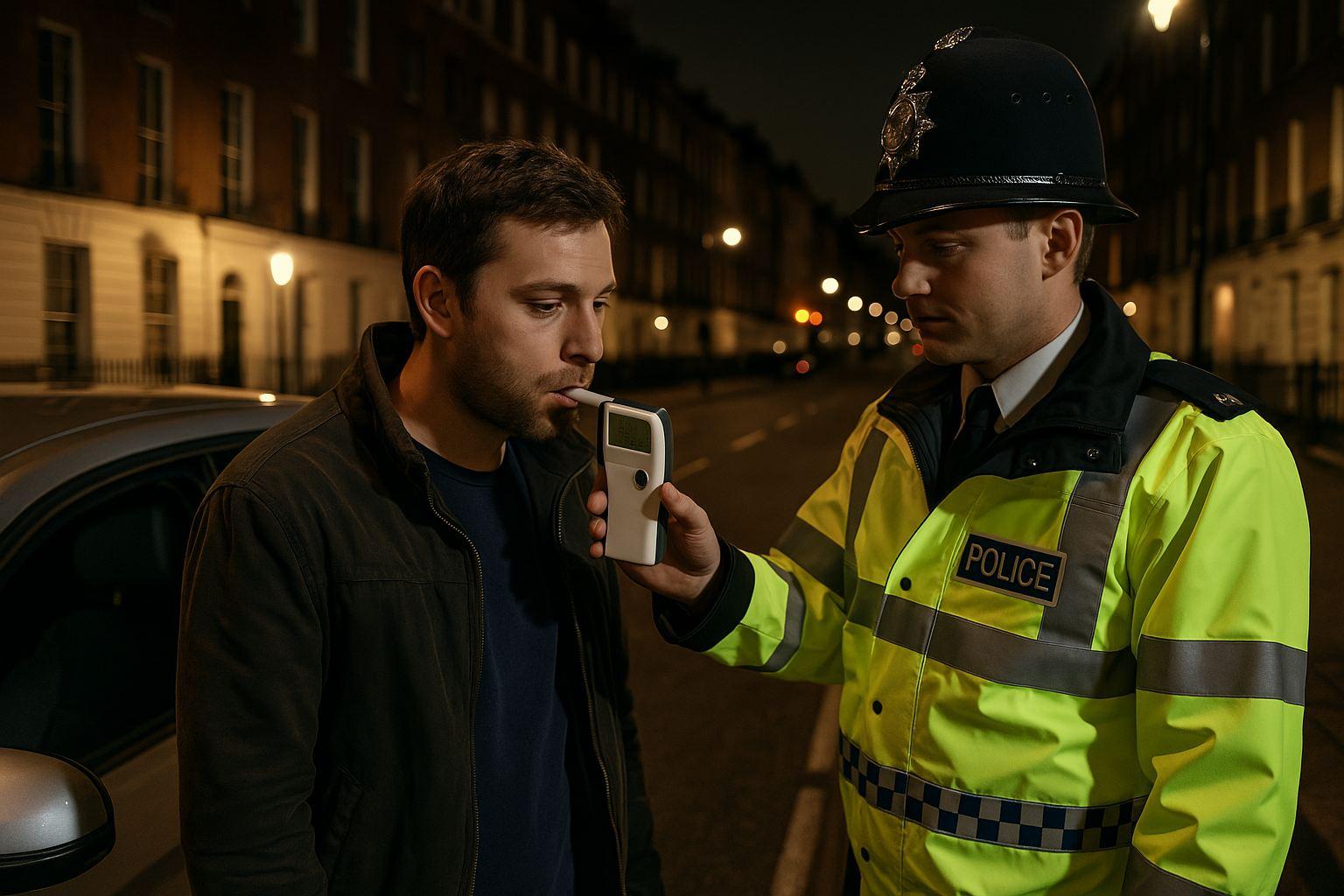 Driver taking a breathalyzer test